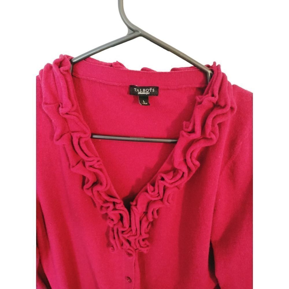 Talbots Large L Crimson Ruffled V-Neck Wool Blend Blouse Academia